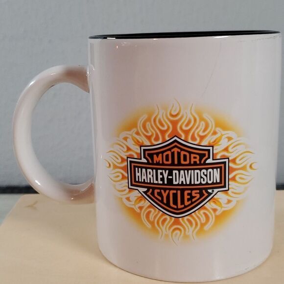 Harley-Davidson‎ Flames Bar & Shield Logo White Coffee Mug - Picture 2 of 5